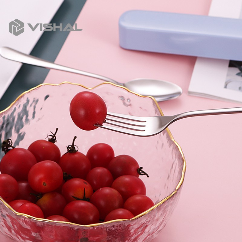 VISHAL 3Pcs Set Makan Sendok Garpu Sumpit/Stainless Steel Spoon Fork Chopsticks Bepergian Peralatan