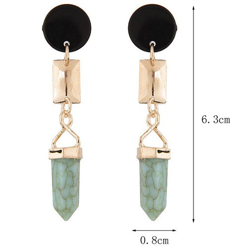 LRC Anting Tusuk Elegant Light Green Gemstone Decorated Bullet Shape Simple Earrings