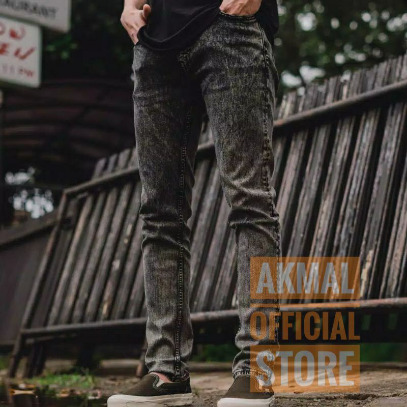 Celana jeans panjang pria black sandwash