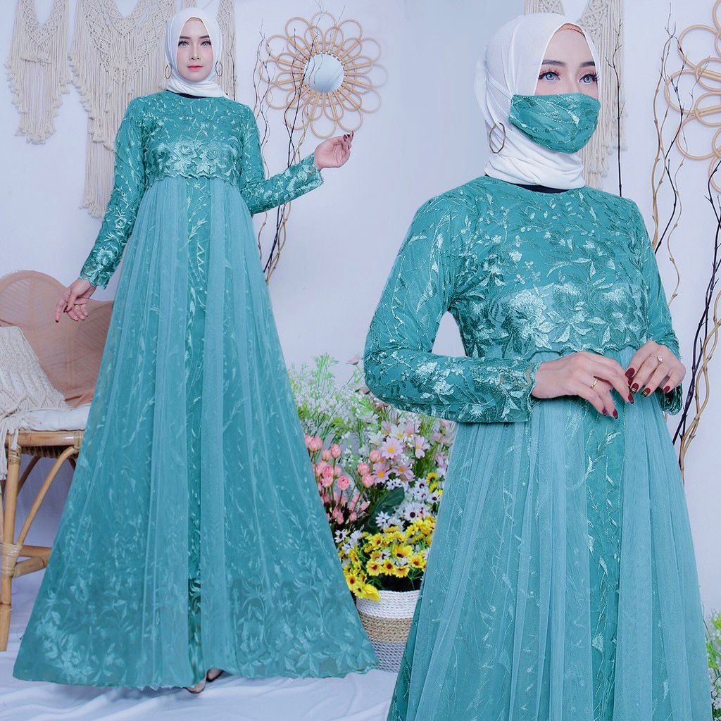 LIENA Maxi Dress Gamis Terbaru Full Brukat Pesta Muslim Wanita Remaja Dewasa Premium Size Jumbo