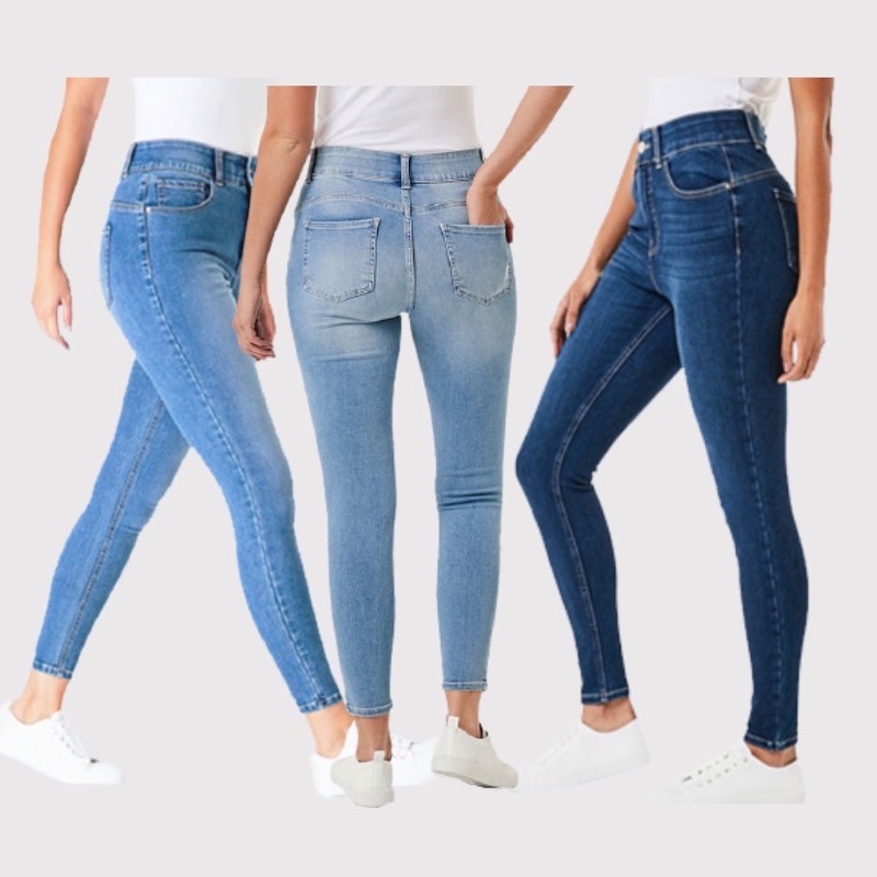 ANKO Waistband Skinny Jeans - Navy / Blue / Light Wash - Celana Panjang Wanita Branded Original