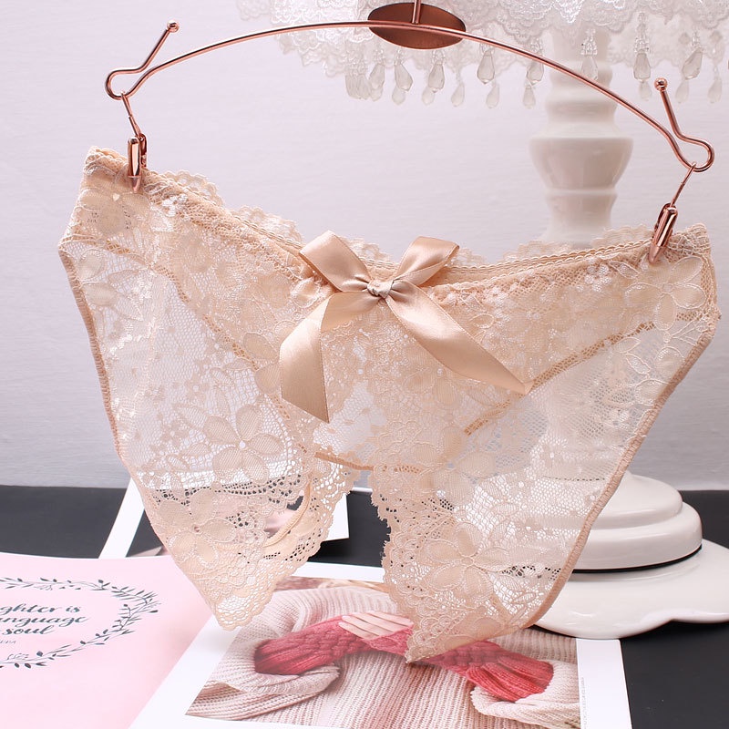 Celana Dalam Wanita Sexy Crotchless Ukuran Jumbo Transparan G String Lingerie Hollow Keluar Thongs Renda C150