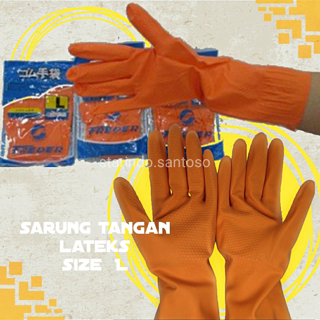 SARUNG TANGAN LATEX karet lateks L besar panjang Freder cuci berkebun