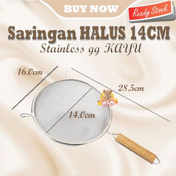 Saringan stainless HALUS GG Kayu 14CM Saringan tepung serbaguna