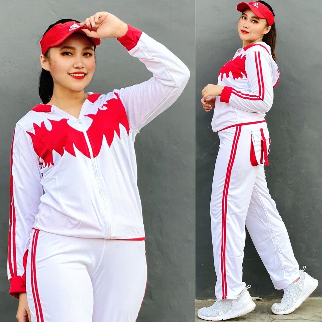 Setelan Baju Senam Lapangan Cakar Pendek Putih Merah Hijab Cycling Muslim Fitness