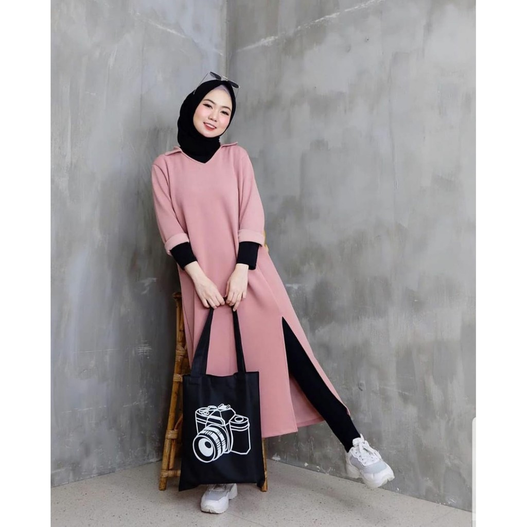 Alondta Long Tunik / ATASAN WANITA / PAKAIAN CEWEK - TUNIK - BAJU KEKINIAN