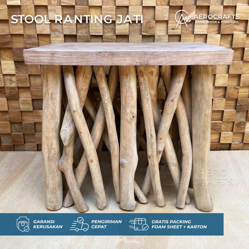 stool kayu / stool kayu jati / stool kayu murah / kursi stool minimalis /  stool kayu ranting jati