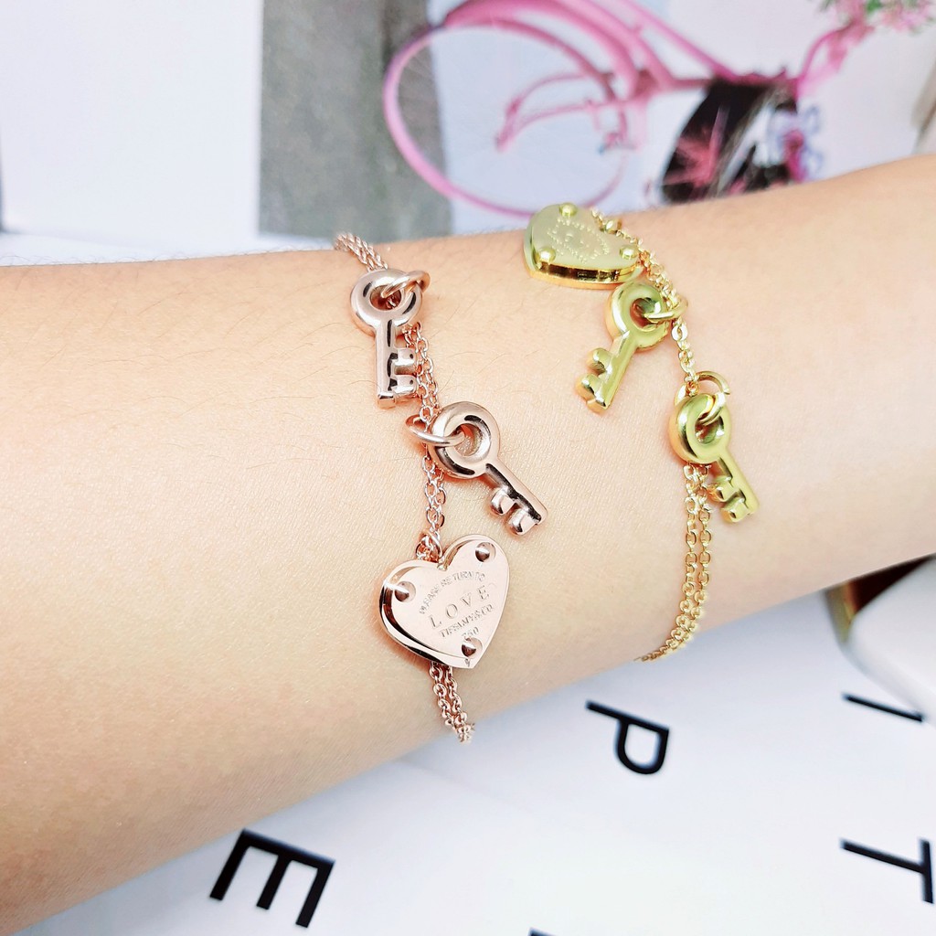 Gelang Titanium Korea Kdrama Import Kunci Hati Rose Gold - BB597