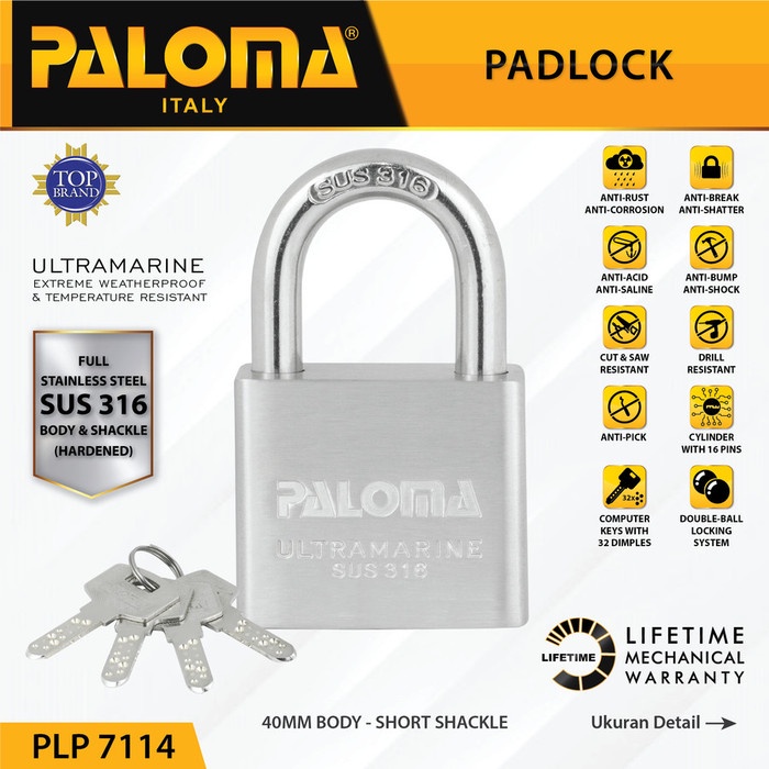 Paloma Gembok Kunci PadLock PLP 7114 Ultramarine 40MM SHORT SSS