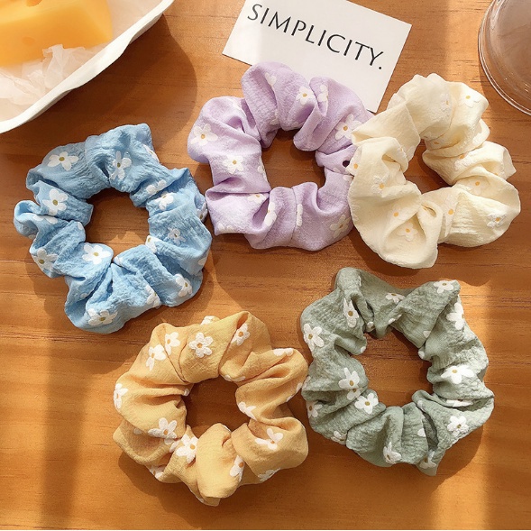 SCRUNCHIE IKAT RAMBUT WANITA KOREA KERUT AKSESORIS RAMBUT MOTIF BUNGA IMPORT AK53