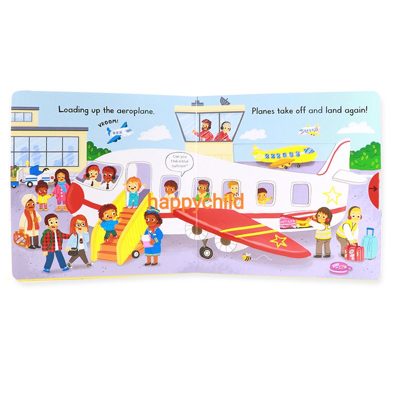 Original Busy airport board book push pull buku Campbell buku anak buku bacaan buku impor happychild