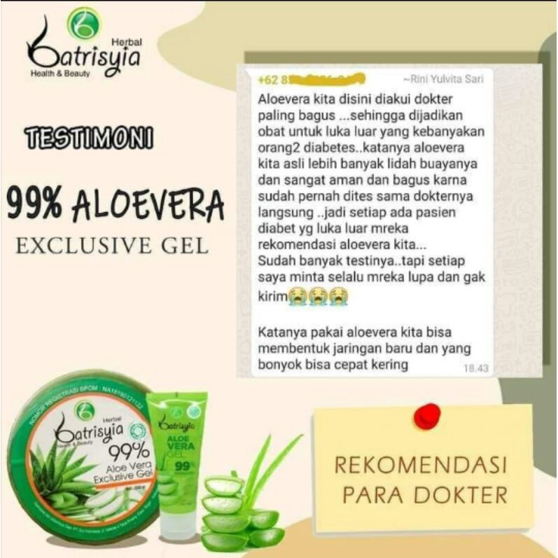 Masker wajah Aloevera seaweed gel 99% Batrisyia Herbal aloe vera lidah buaya