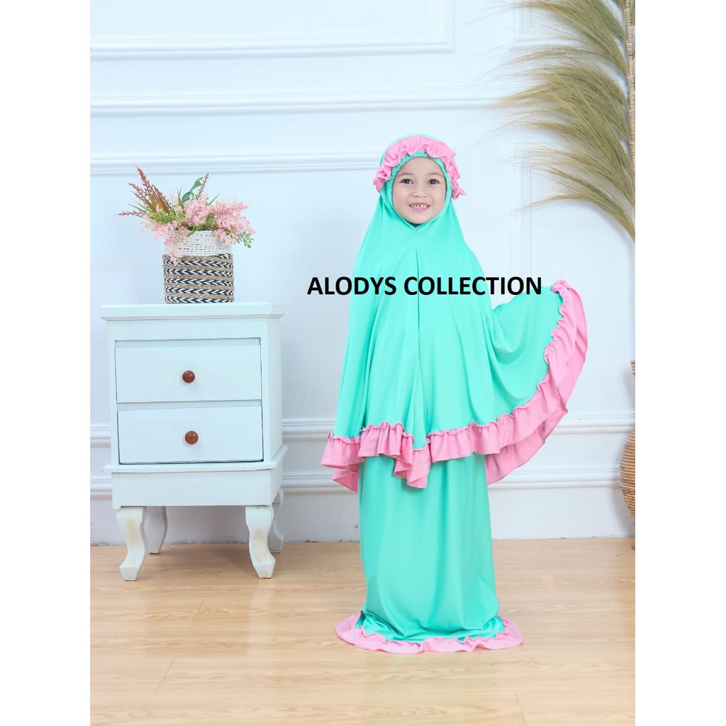 Mukena Anak Variasi Bando Rempel Size M Usia 2-5 Tahun Bahan Jersey / Alody's Collection