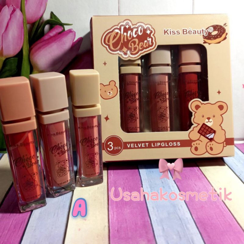 BEST PRICE!! KISS BEAUTY LIPGLOSS CHOCO BEAR ISI 3PC NO. 70228