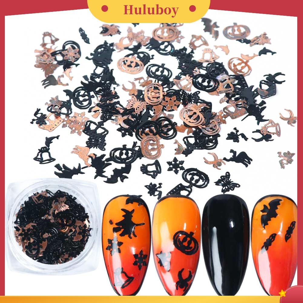 Huluboy Huluboy♡ 120pcs Stiker Kuku 3D Bentuk Labu Kelelawar Halloween Bahan Alloy