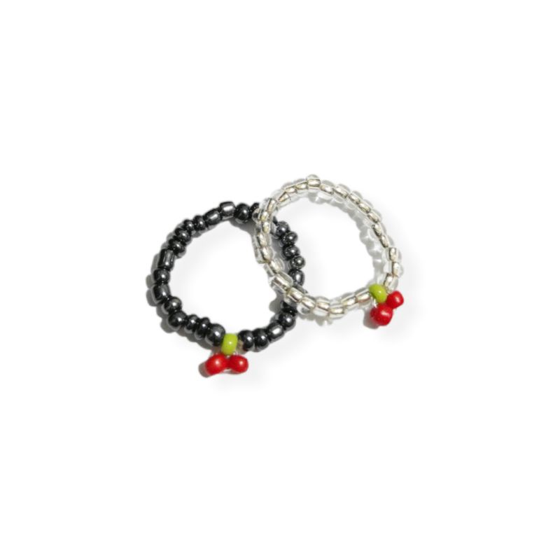 Cincin Cherry Beads Elastis Bohemian Elastic Ring Buah Korean Style