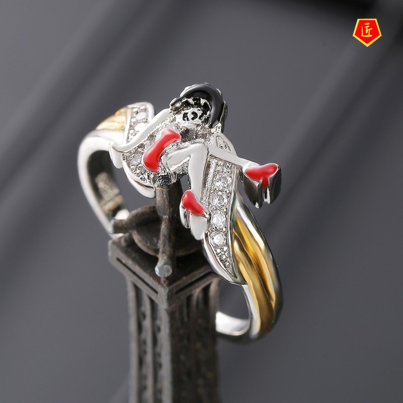 [Ready Stock]Red Dress Beauty Diamond-Studded Ring Female Fashion Personality