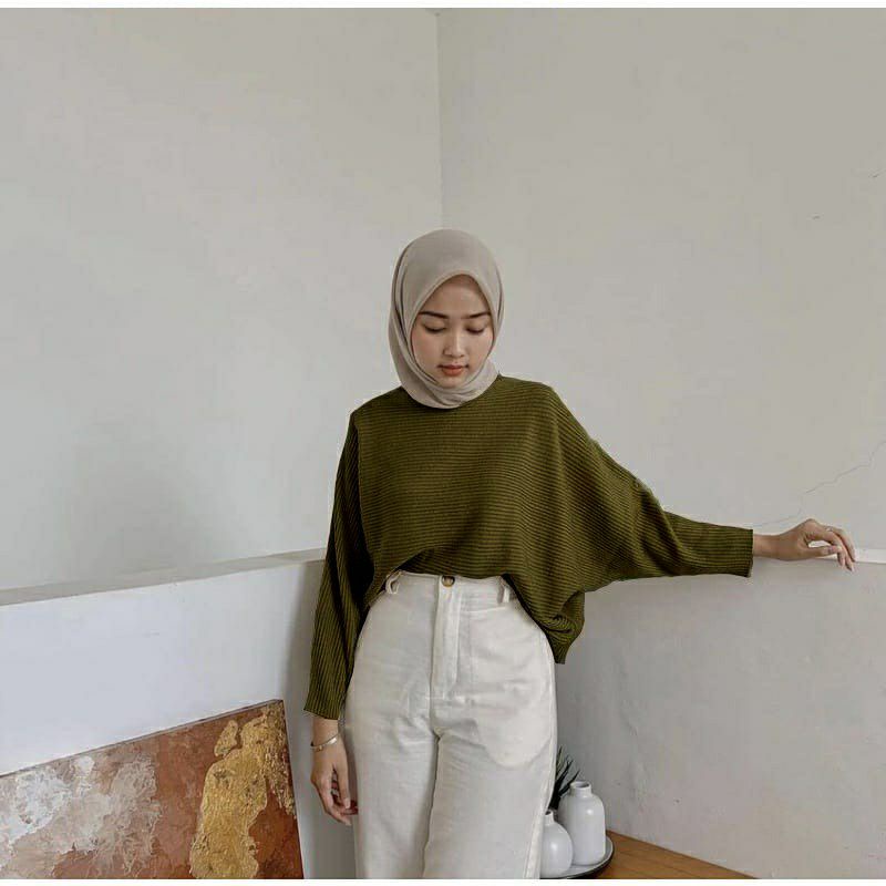 lasperal batwing crop top/atasan rajut wanita crop top terbaru/crop blouse motif kelelawar