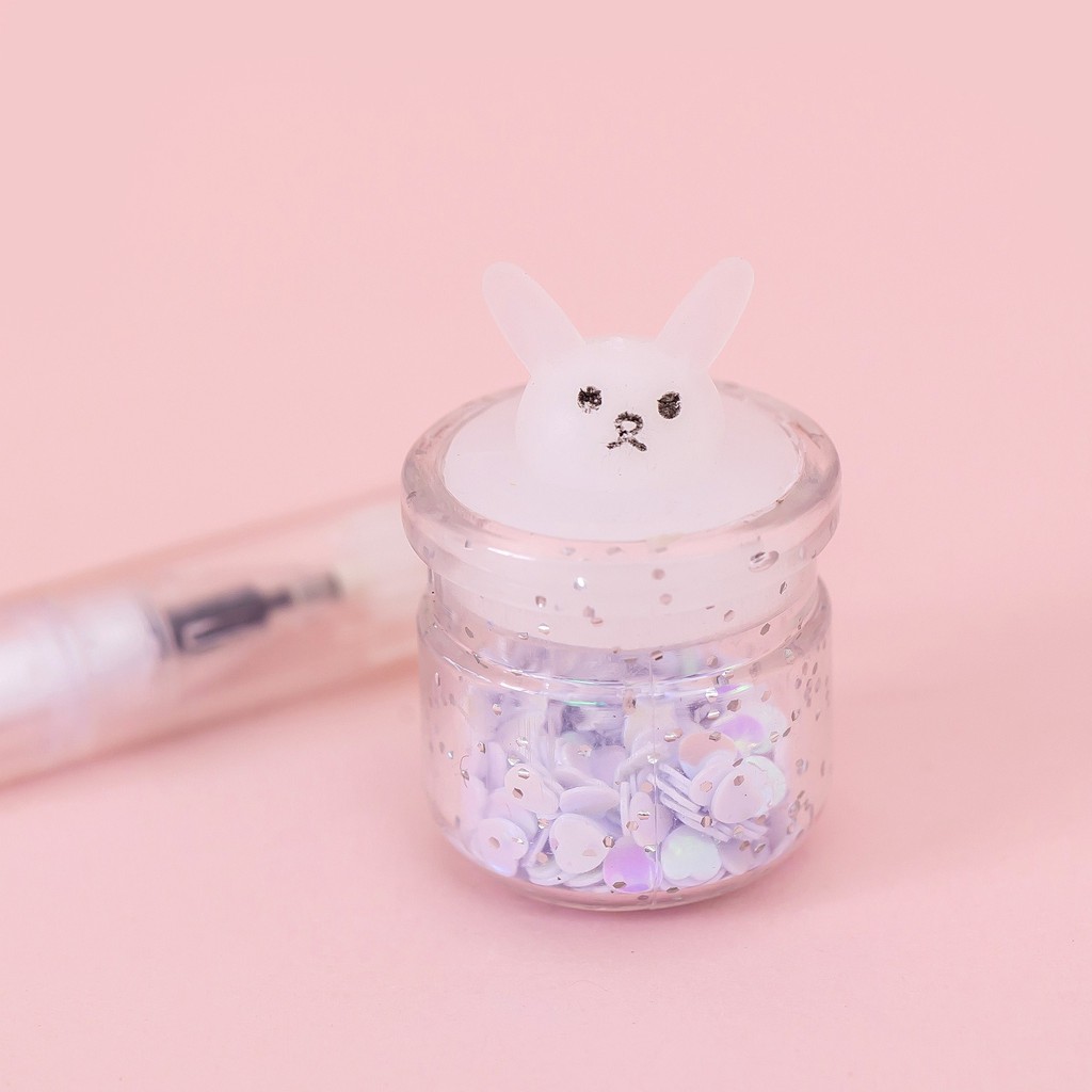 MURMURE.ID | PART 1 PULPEN GEL GANTUNGAN LUCU KARAKTER DENGAN SEQUIN GLITTER BOLPOIN LUCU UNIK PN087-BNYJAR-PUTIH