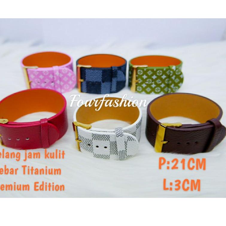 C62A Gelang Jam/Sabuk Kulit Lebar 3CM Titanium Pum Limited