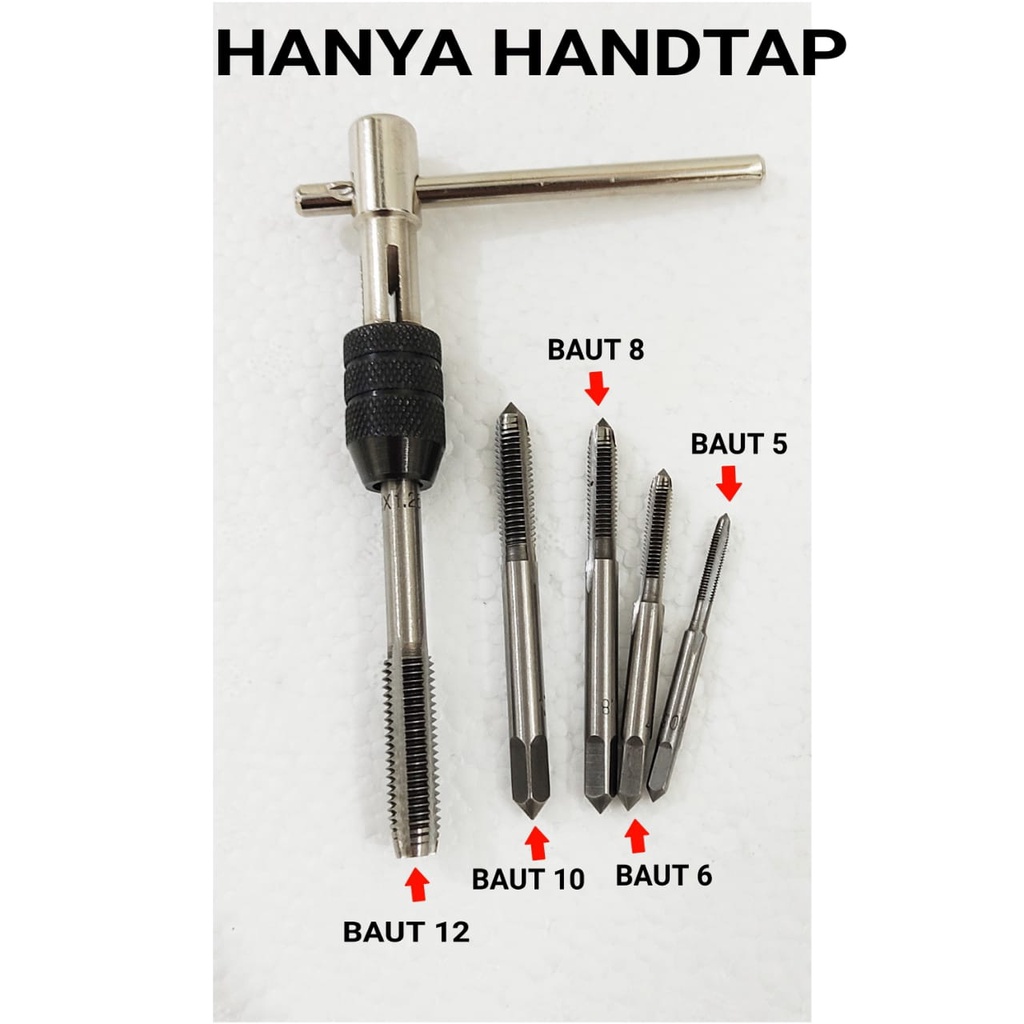 Hand Tap Set 9pcs - Screw M3-M6 Wrench Holder - Reversible Taps 9PCS Hand Tap Set + Mata Bor Senai Drat Baut Pembuat Derat Ulir Baud Handtap Handtab Hand Tab