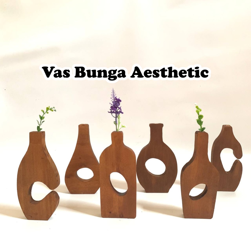Vas Bunga Aesthetic Vas Kayu Vas Bunga Dekorasi Ruangan Pot Kayu