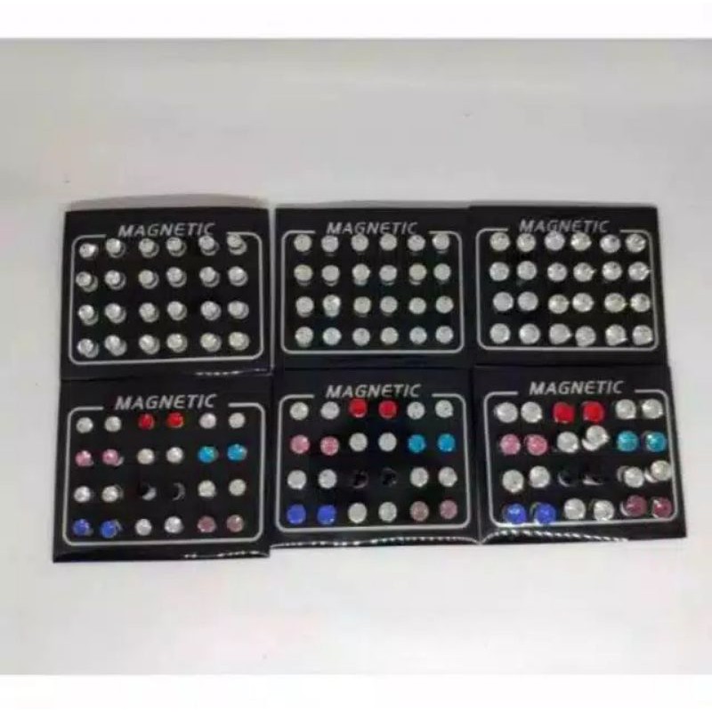 Anting Magnet Anting Bulat Permata isi 12pasang Per lusin Warna