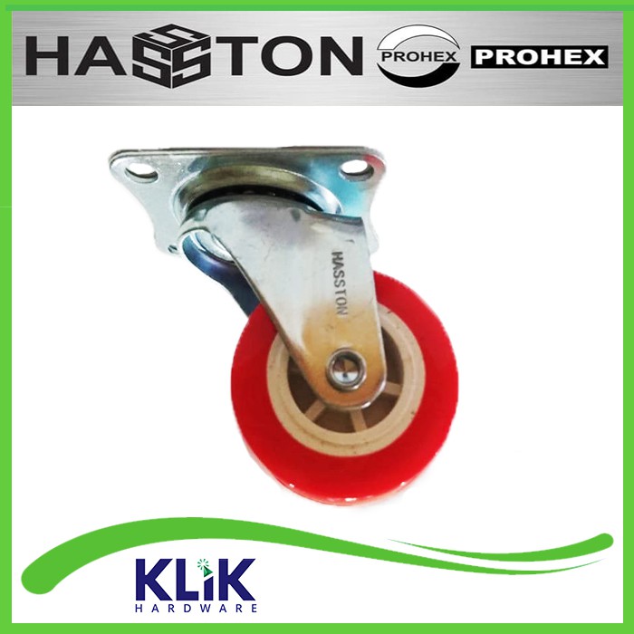 Hasston Prohex Roda Caster Kastor PU Nylon Merah Hidup Putar 2 Inch 50 mm Trolley