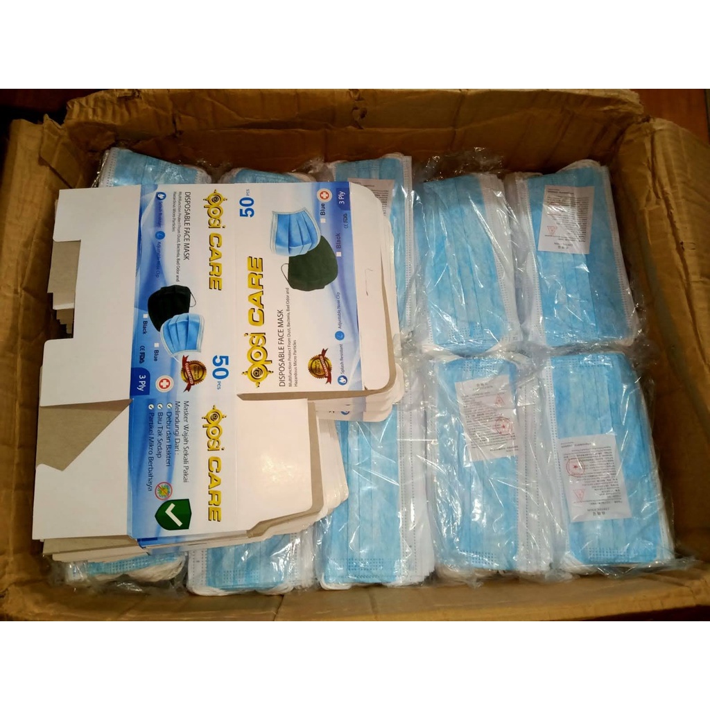 MASKER MEDIS EARLOOP BIRU 3 PLY OPSI CARE 1 BOX 50 PCS