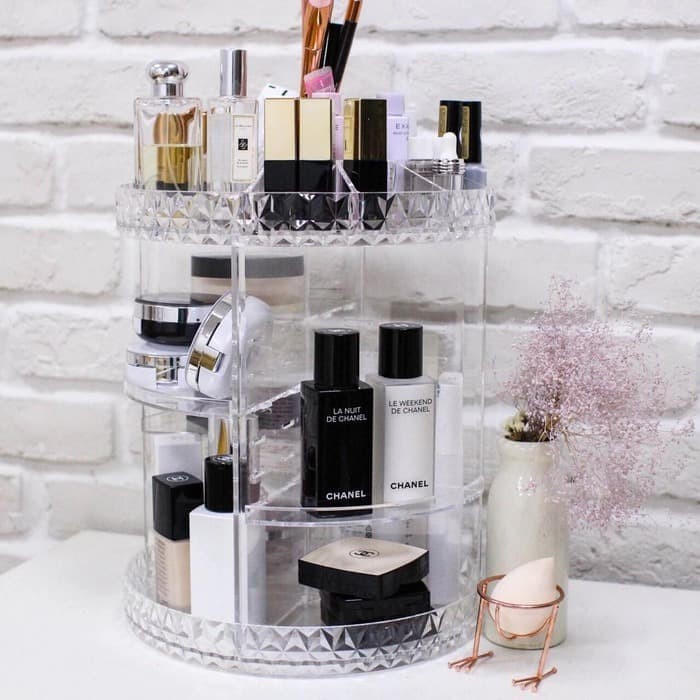 BELLA - RAK TEMPAT  KOSMETIK MAKE UP PUTAR ACRYLIC ORGANIZER 360 DERAJAT TRANSPARANT