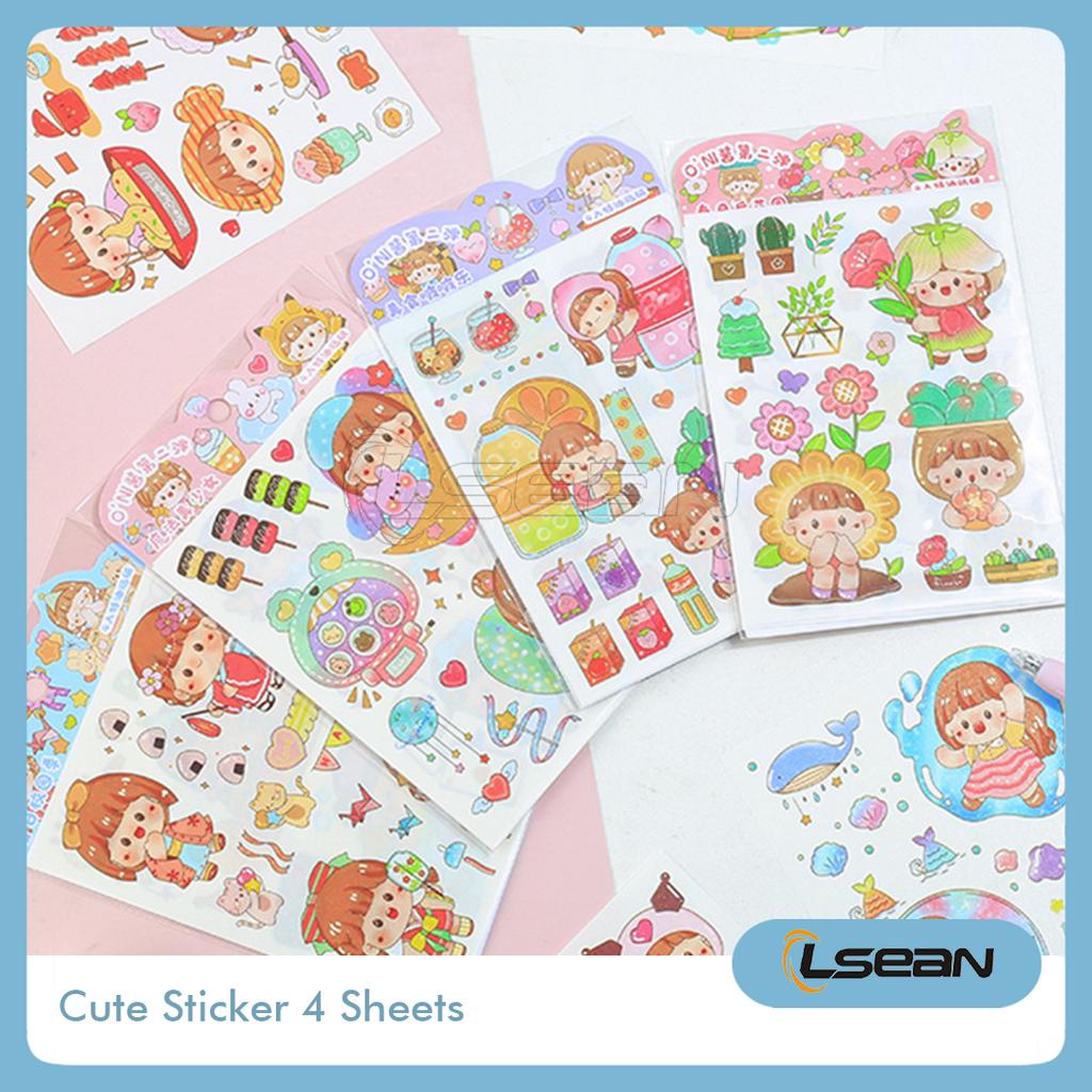 Sticker Sheet Isi 4 Lembar Stiker Korea PVC Motif Lucu Dekorasi Journal Botol Minum Waterproof