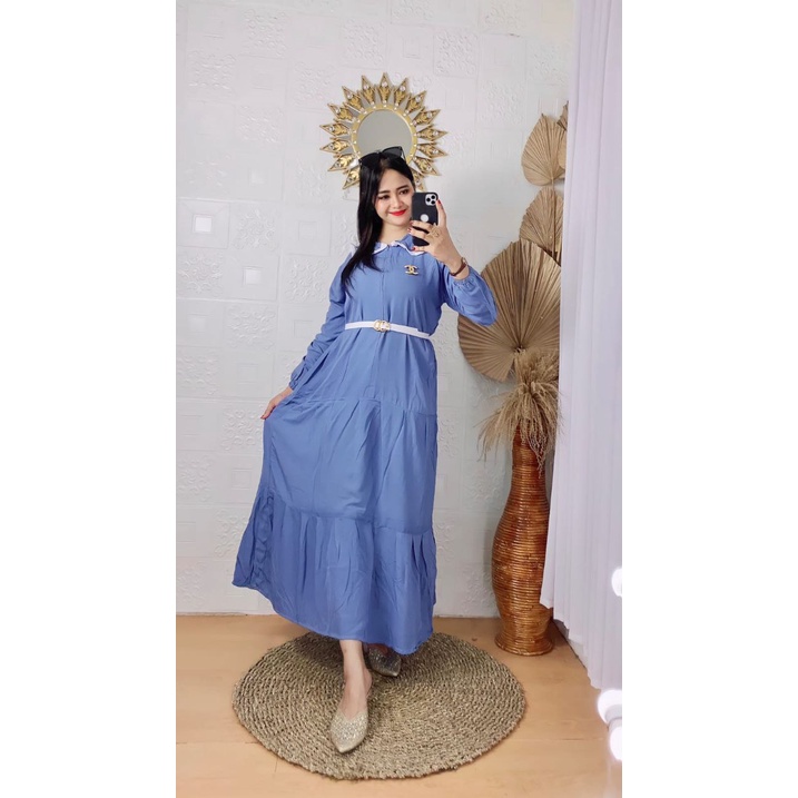 Daster Midi Dress Ghifaa Ruflle || Dress Wanita Busui Resleting Dapan Baju Wanita Homedress Homewear