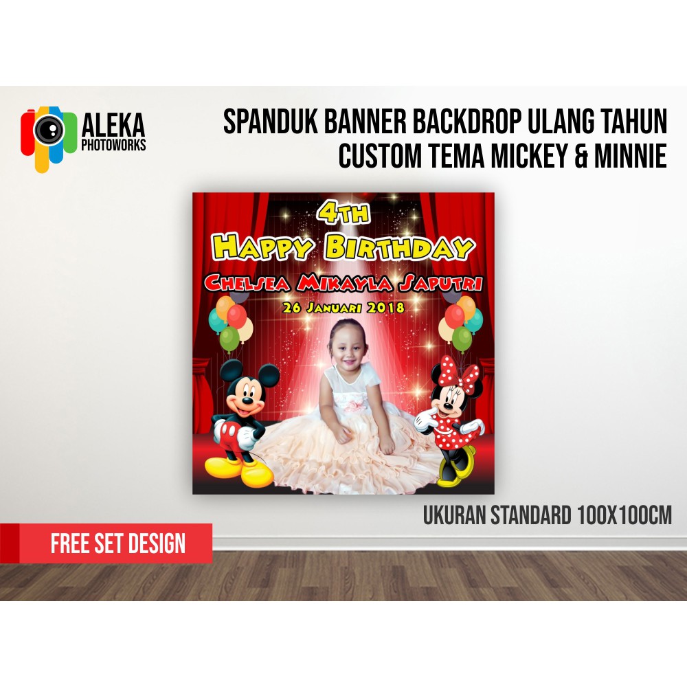 Spanduk Banner Backdrop Ulang Tahun Mickey & Minnie Mouse