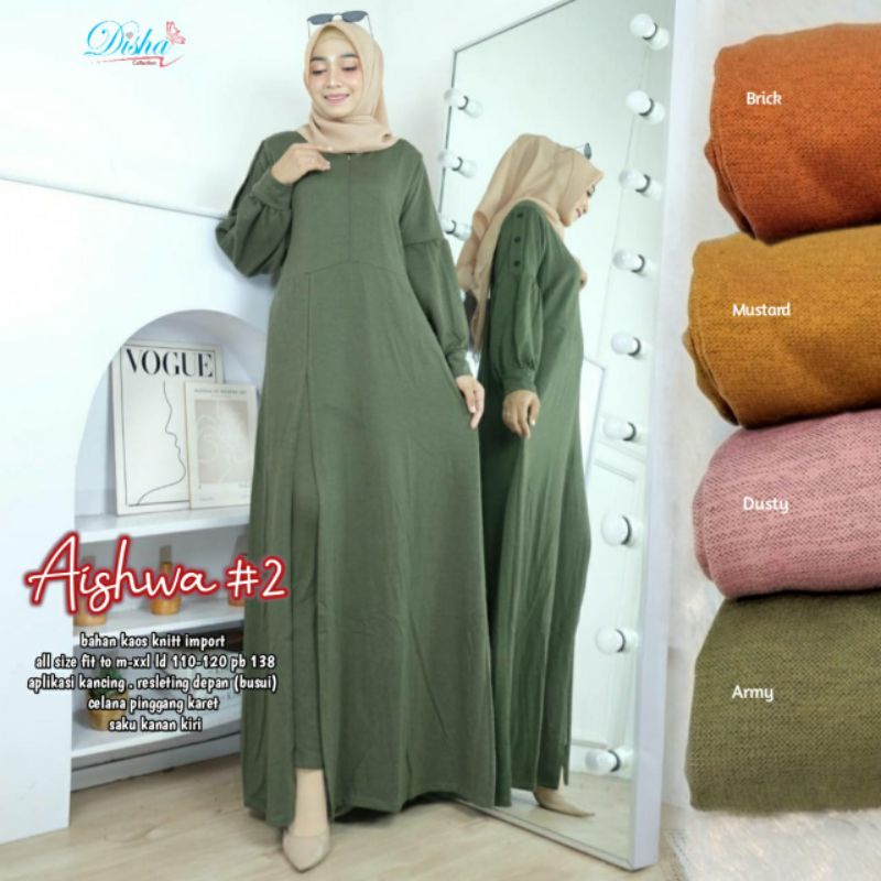 AISHWA SET BY DISHA SETELAN KULOT PANJANG CELANA SETELAN TUNIK MUSLIM SYARI SET HIJAB