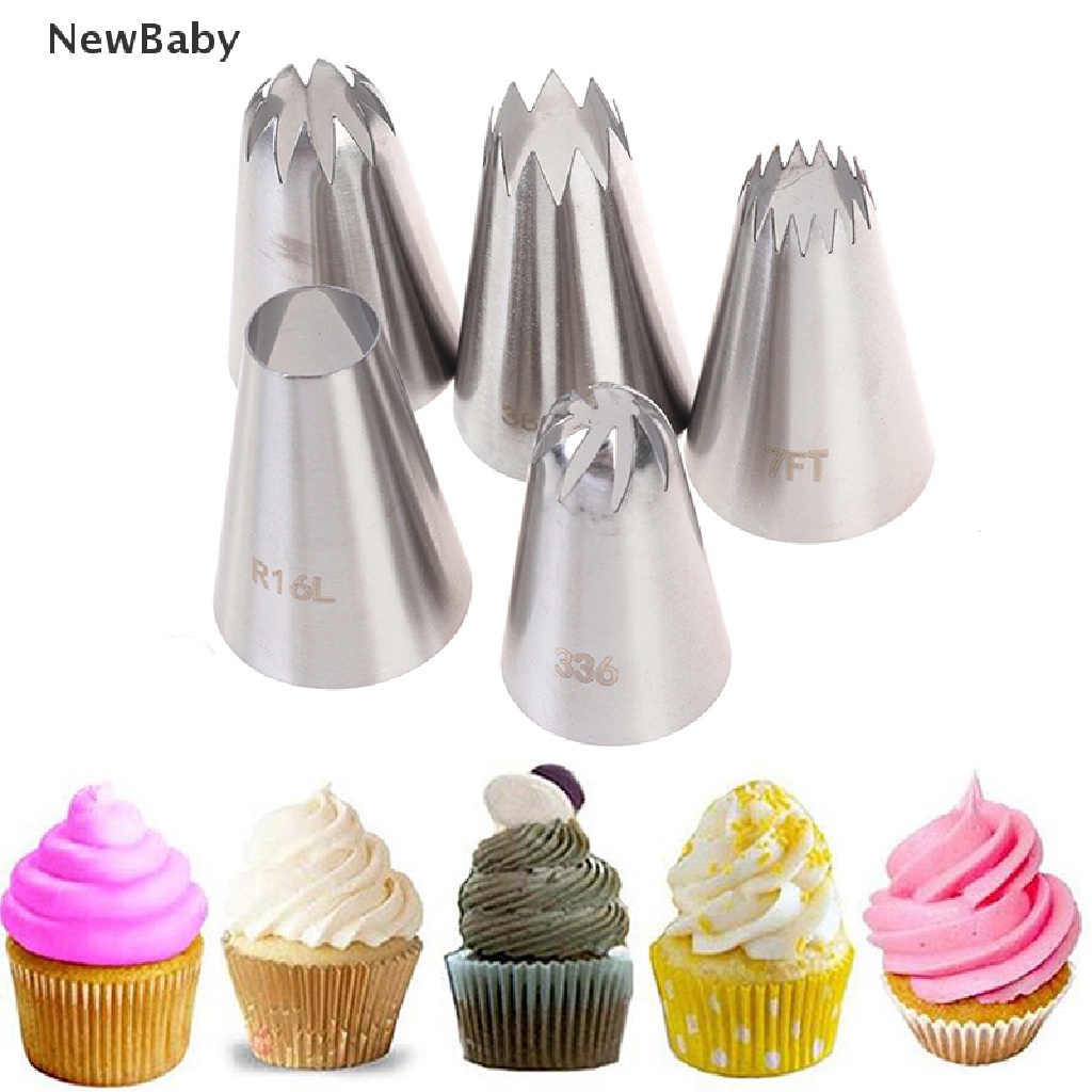 Newbaby 5Pcs / Set Spuit Piping Icing Bahan Stainless Steel Untuk Dekorasi Kue / Pastry