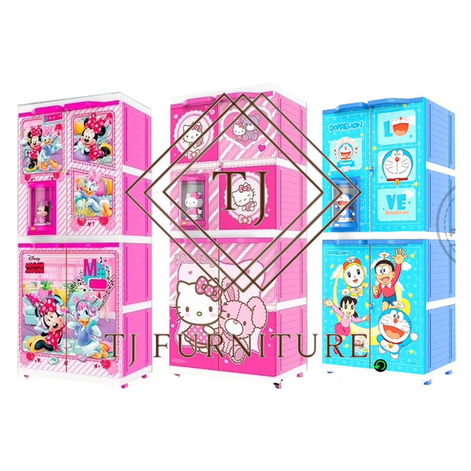 Lemari plastik/Lemari pakaian/Lemari anak Hello kitty/Doraemon/Minnie Naiba Kunci MSC DOLL (Boneka 3