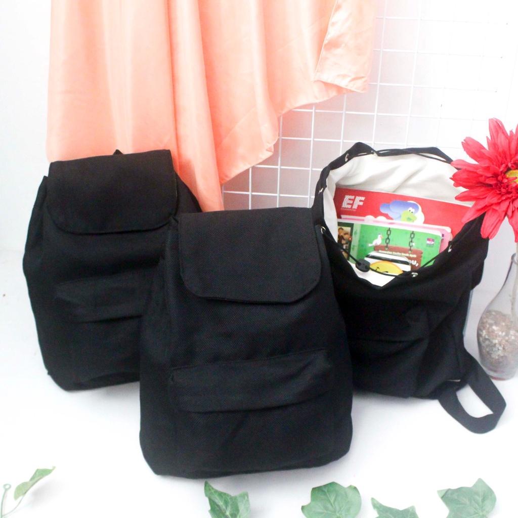 (TGS OLSHOP) -&gt; Tas Ransel Fashion Serut Wanita Kerja Kanvas Polos Murah