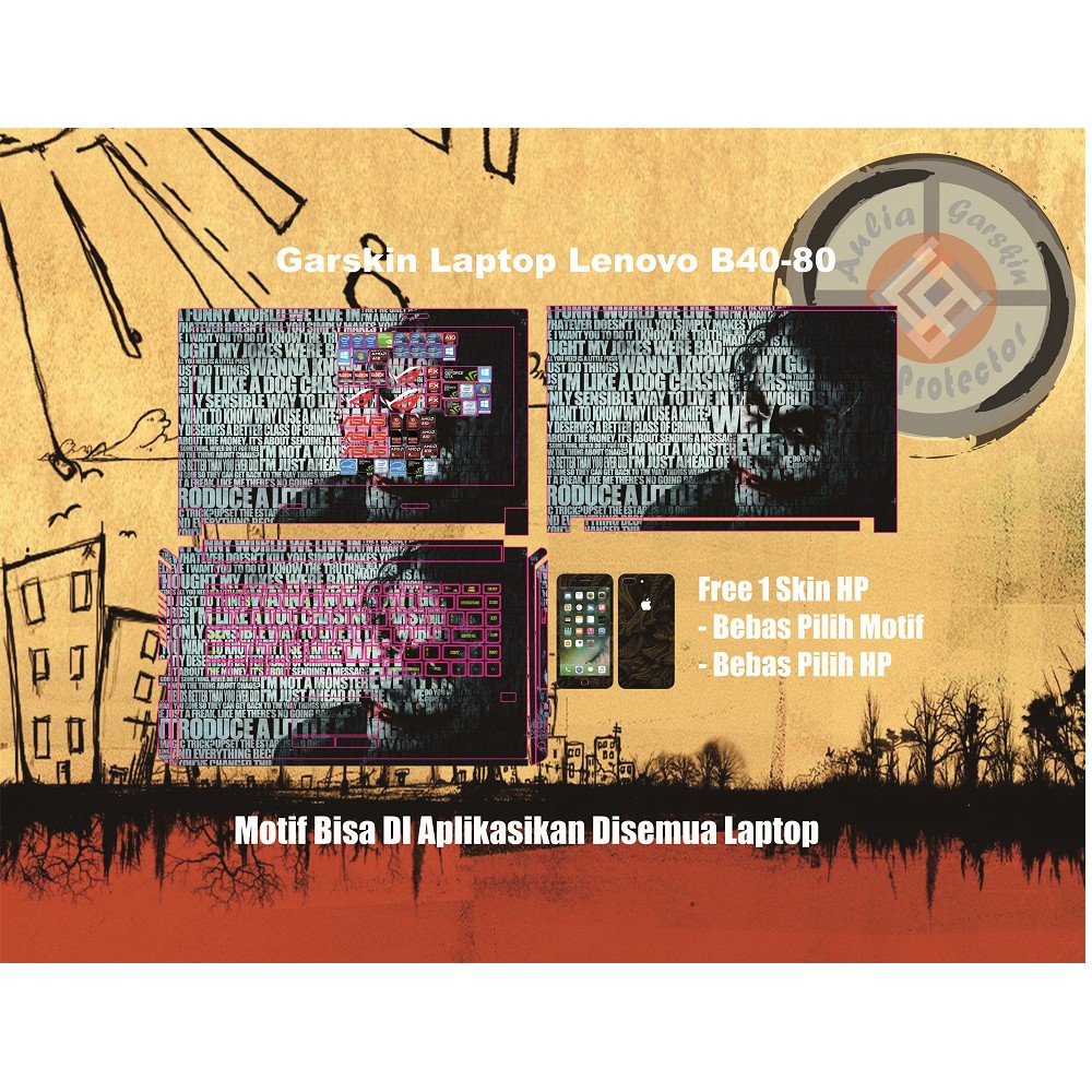 garskin laptop full body lenovo B4080 motif joker - free customs skins