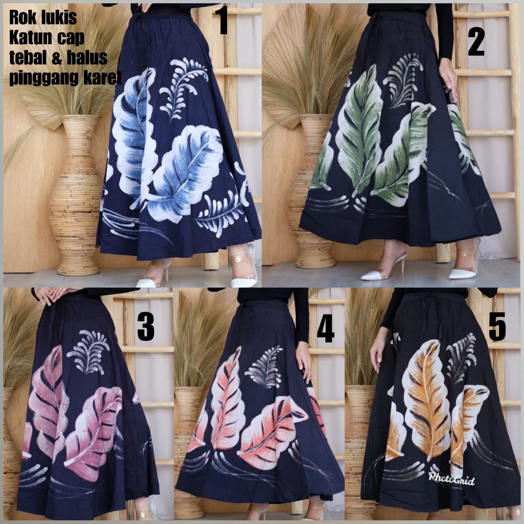 Rok Lukis Katun Cap Batik Handmade Batik Modern Bawahan Klok Seragam Kantor Muslim Maxi Pesta