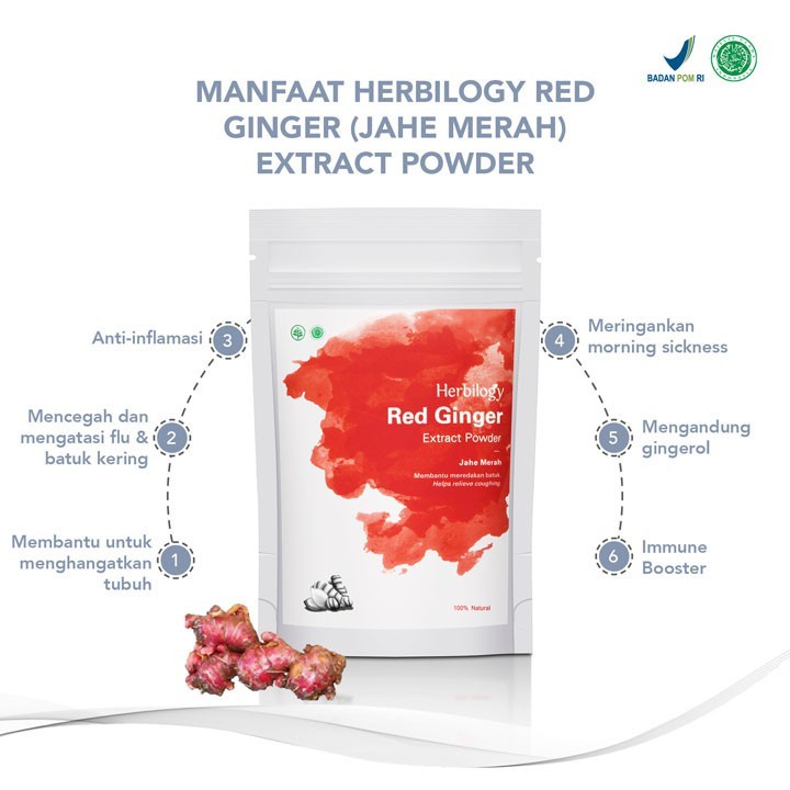 Herbilogy Red Ginger (Jahe Merah) Pure Extract Powder 100g Tanpa Gula