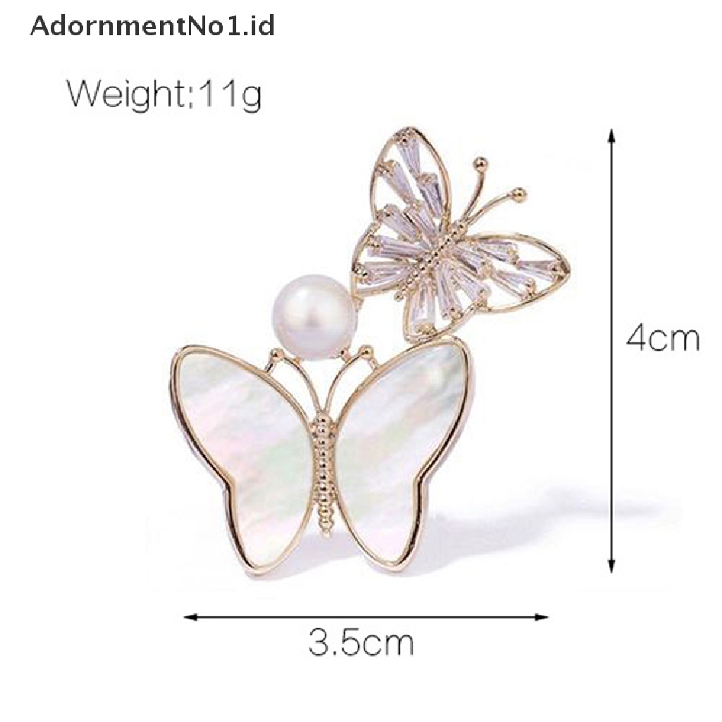 (AdornmentNo1) Bros / Pin Bentuk Kupu-Kupu Ganda Aksen Zircon + Mutiara Untuk Aksesoris Wanita (ID)