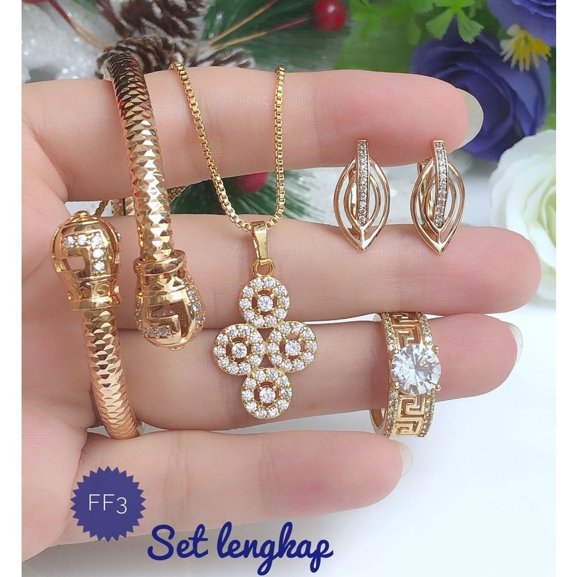 (MEI) TERMURAH Set Perhiasan Xuping Lapis Emas Kalung Liontin Gelang Ring Bangle Pentol Kepala Ular 