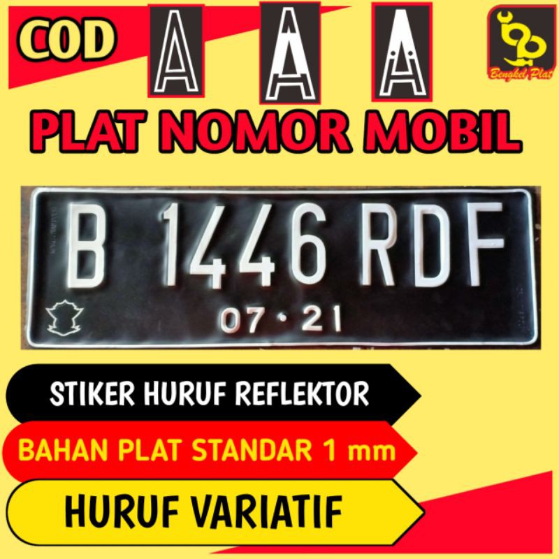 Plat Nomor Nomer Mobil Motor Stiker Sticker Huruf Nyala Custom Satuan