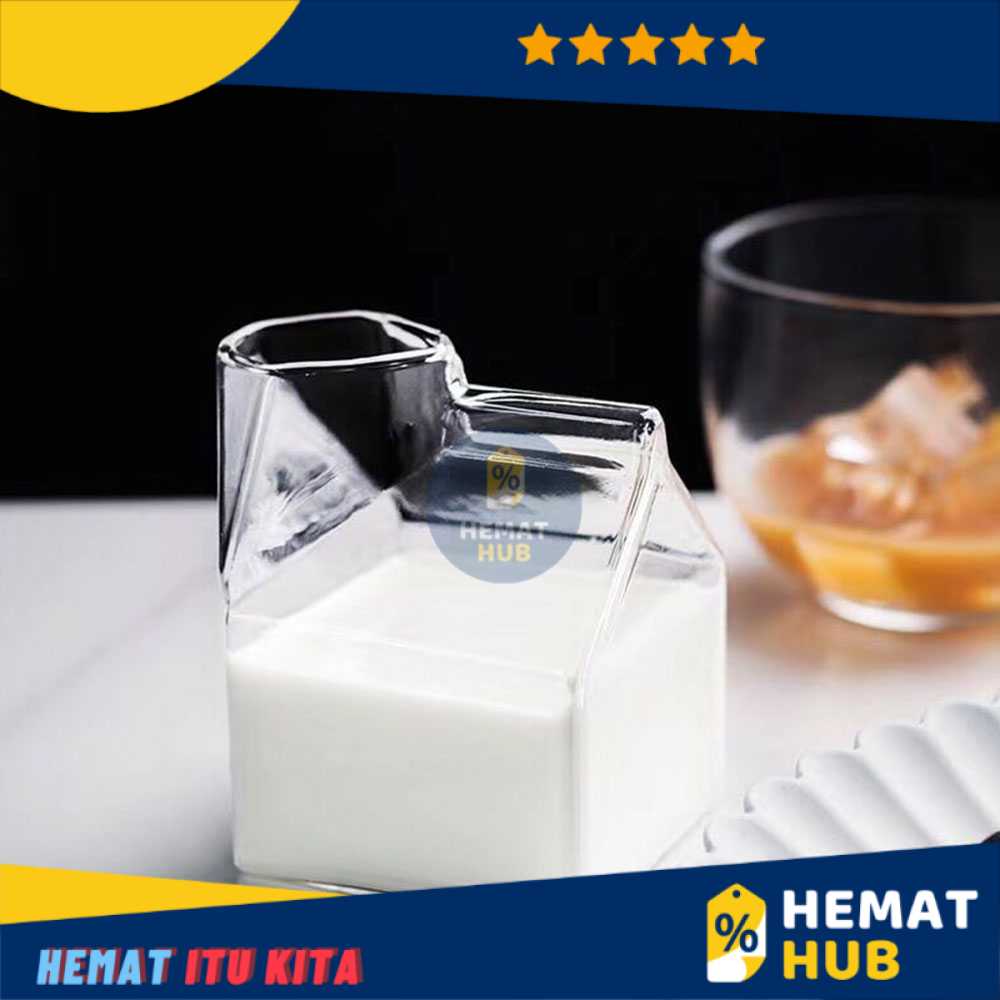 Gelas Kaca Model Kotak Susu Design Milk Box Server 300ml Perlengkapan Kopi Barista Cafe