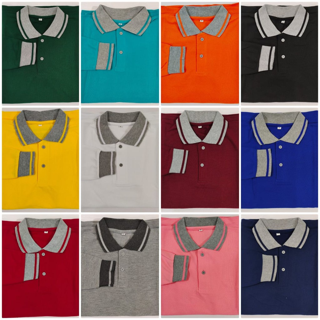 Kaos Polo shirt Kerah polo Kerah Polos Lengan Panjang M L XL XXL 3XL