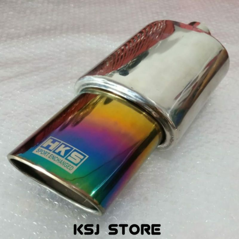 knalpot mobil racing hks gepeng warna pelangi, biru bluemon mobil sedan/mini bus