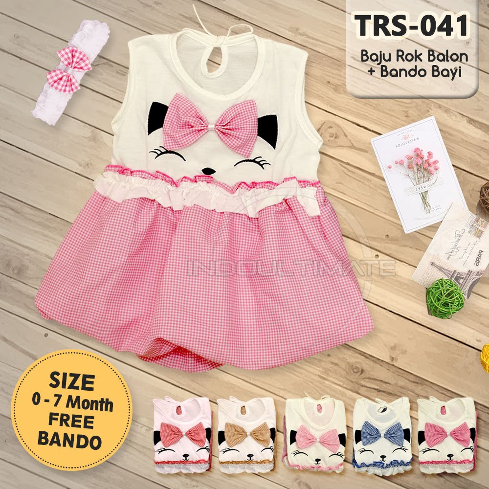 Baju Bayi Perempuan + FREE BANDO Baju Rok Terusan Bayi Rok Bayi Perempuan Pakaian Bayi Perempuan Dress Bayi Pesta Motif Lucu  TRS-041