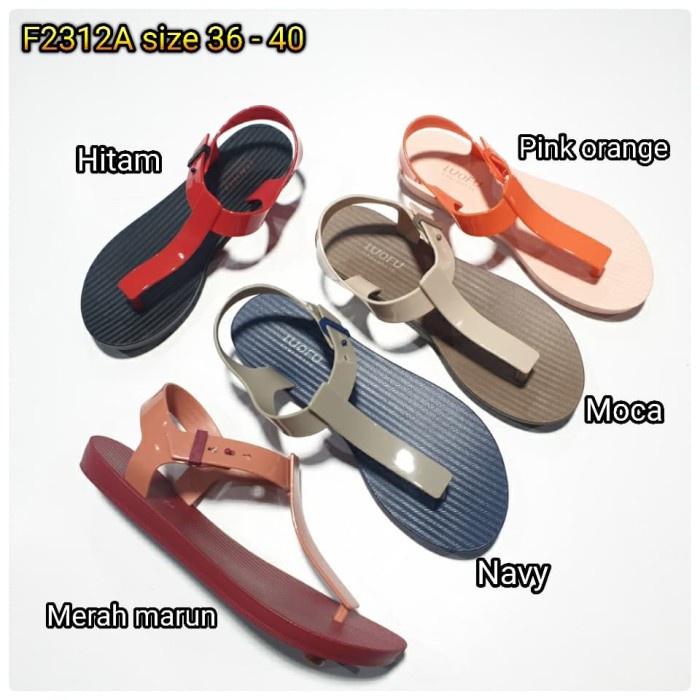 q2D Jelly Sandal Wanita Luofu Sendal Jepit Tali Karet Import F2312A Fr20V2V