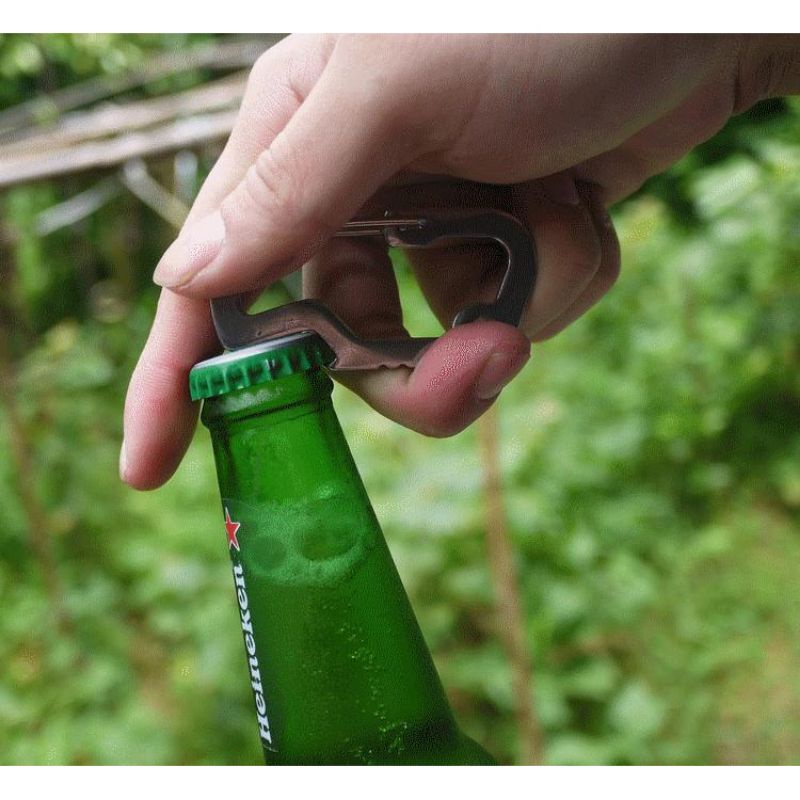 Versatile EDC Carabiner Stainless Steel with Bottle Opener Keychain - Silver