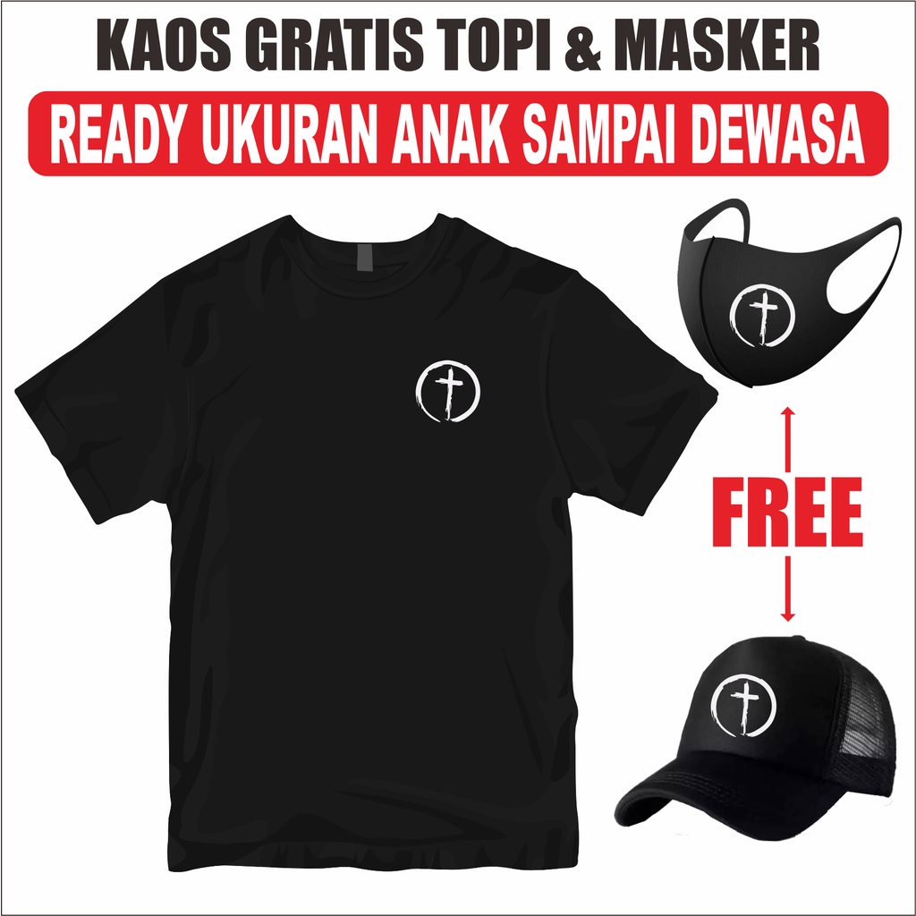 Kaos Rohani Kristen Katolik gratis Topi dan Masker Logo Salib Kecil